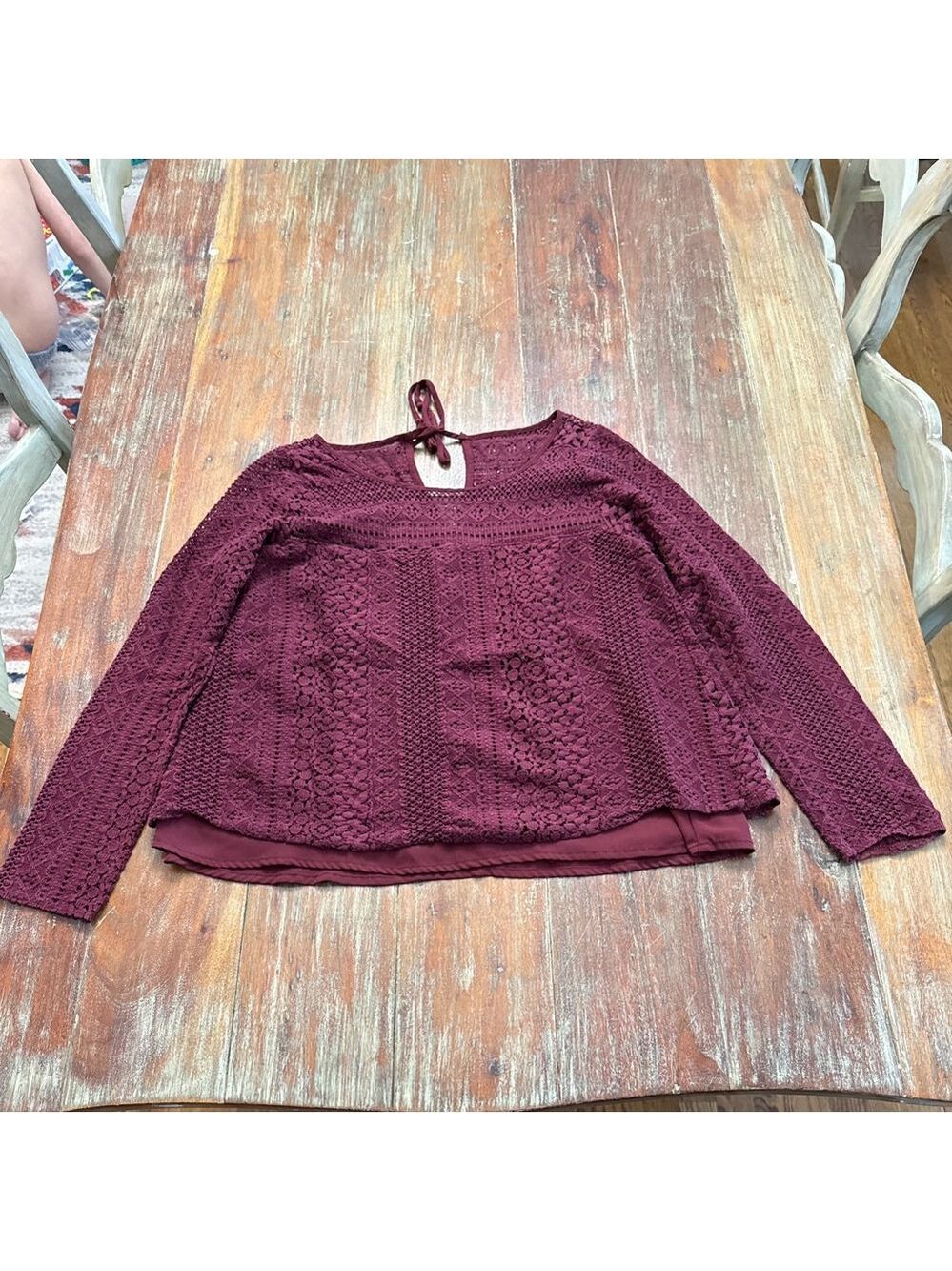 Hollister Burgundy Lace Long Sleeve Tee Small